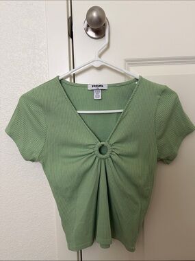 RSQ Light Green Ribbed Ring-Front Crop Top